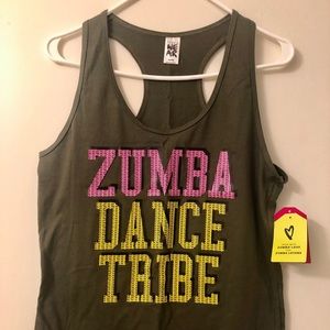 NEW Zumba racer back tank top olive green